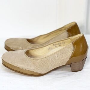 NEW WALDLAUFER Women's Beige/Tan Comfort Block Heel Slip-on Shoe US 5.5 / UK 3.5